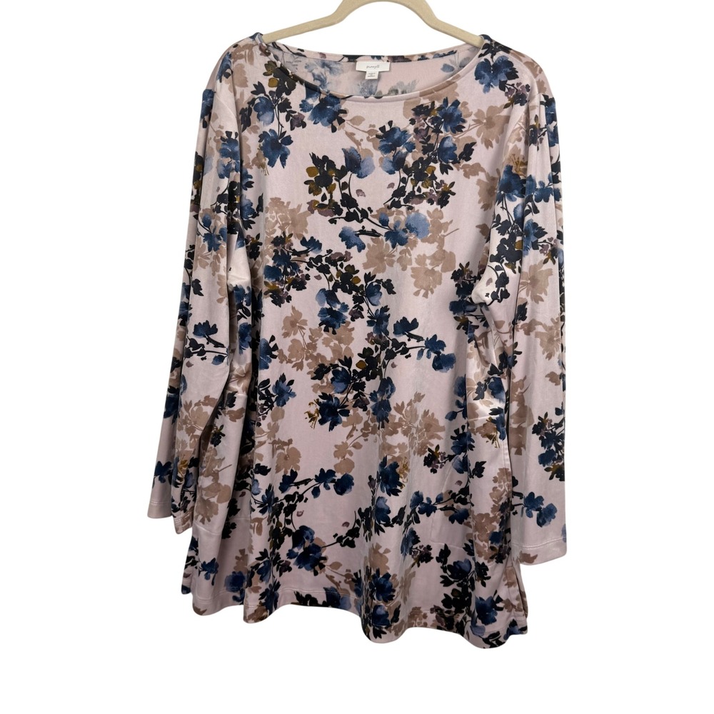 Pure Jill Floral Tunic Top Womens 2X Cottagecore Comfort Pockets Long Sleeve